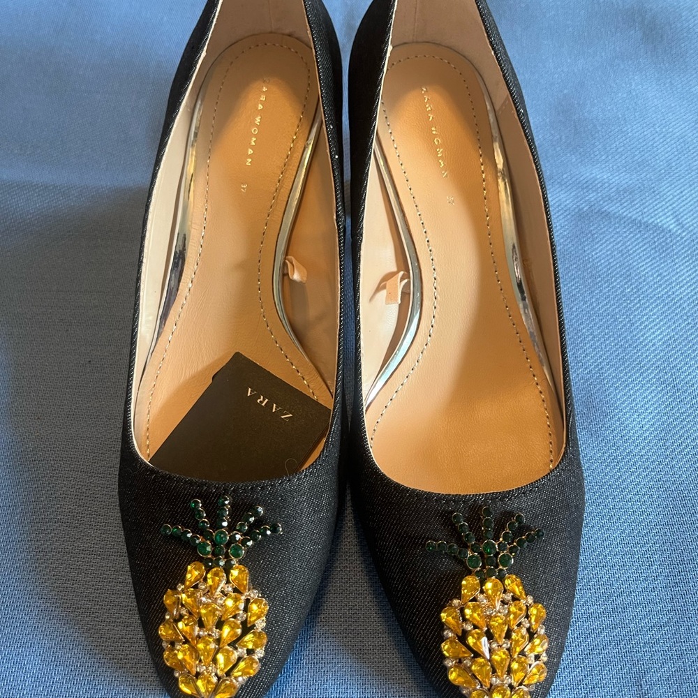 Zara Black Heels with Pineapple Detail